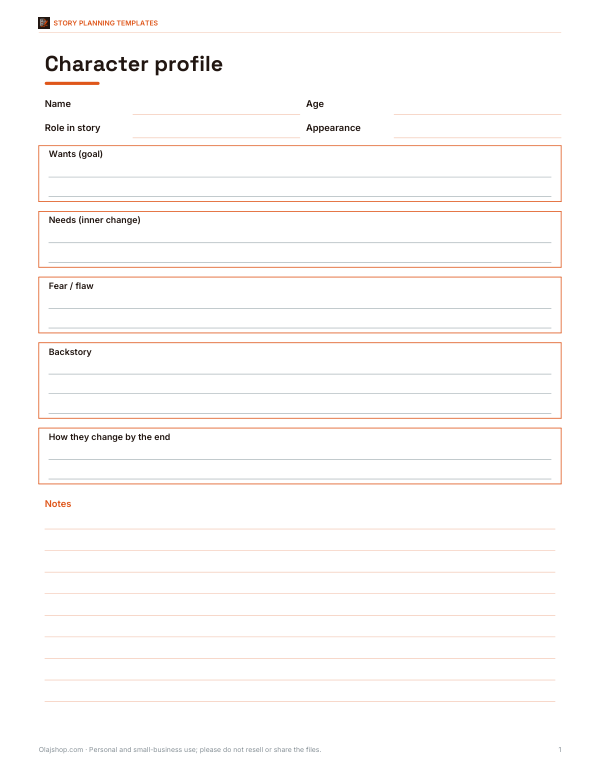 Preview of Printable Character Profile Sheet