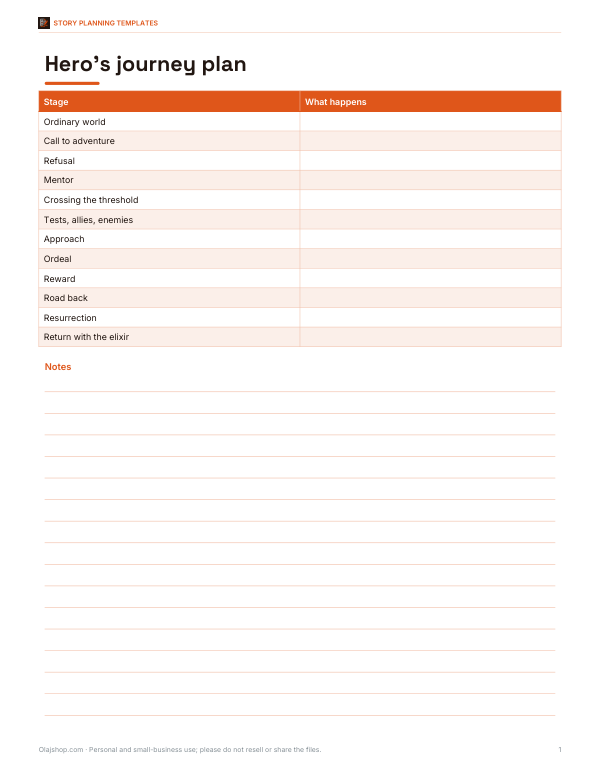 Preview of Printable Hero’s Journey Planner