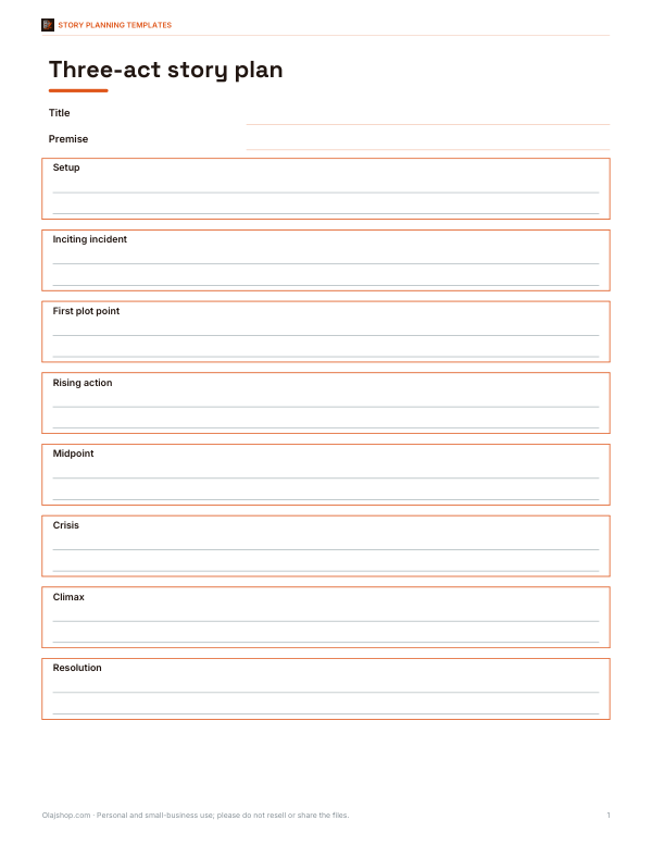 Preview of Printable Three-Act Story Worksheet